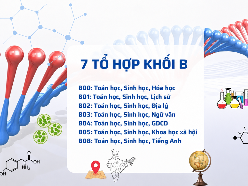 Ngoài B00, khối B còn có các tổ hợp mở rộng như B01, B02, B03, B04, B05 và B08. 
