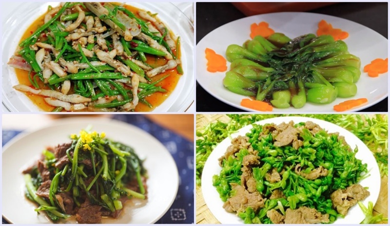 Rau xào, rau sống và rau đồng giúp cân bằng hương vị cho mâm cơm miền Nam. 